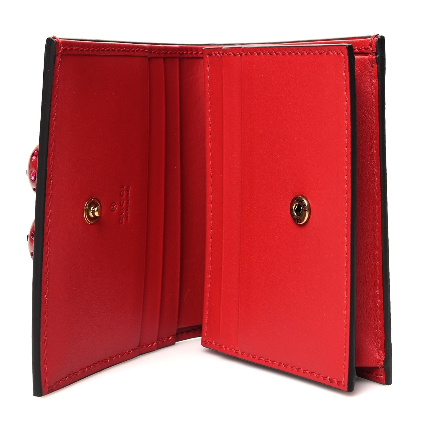 GG Supreme Monogram Cherry Embellished Card Case Wallet Hibiscus Red