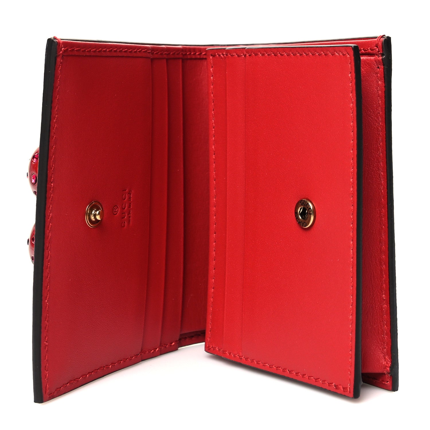 Gucci GG Supreme Monogram Cherry Embellished Card Case Wallet Hibiscus Red 5 of 12