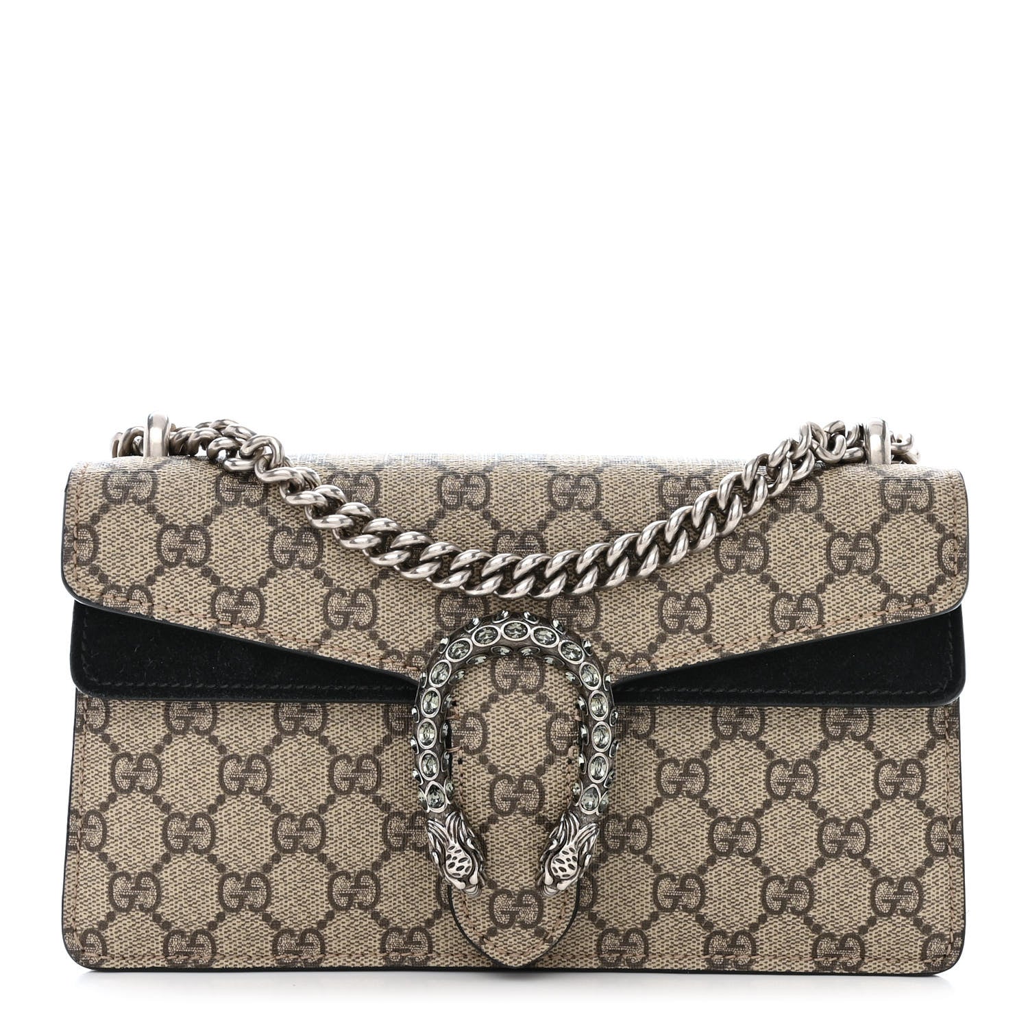 Gucci GG Supreme Monogram Suede Crystal Small Dionysus Shoulder Bag Beige Ebony Black 1 of 13
