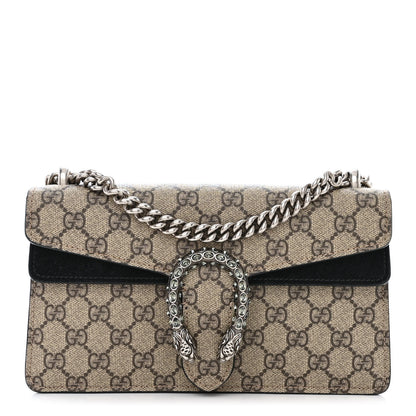 Gucci GG Supreme Monogram Suede Crystal Small Dionysus Shoulder Bag Beige Ebony Black 1 of 13