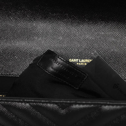 Saint Laurent Grain De Poudre Matelasse Chevron Large Monogram Satchel Black 7 of 9