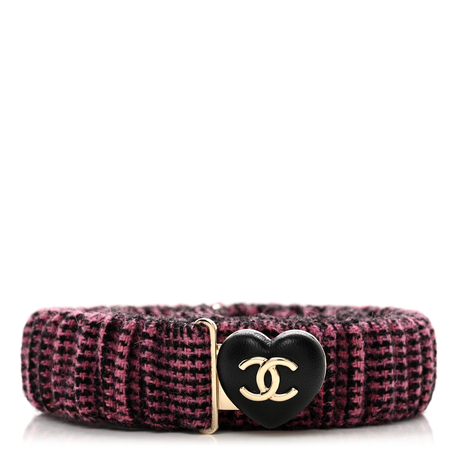 Chanel Tweed Calfskin CC Heart Belt 85 34 Black Pink 1 of 5