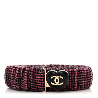 Chanel Tweed Calfskin CC Heart Belt 85 34 Black Pink 1 of 5