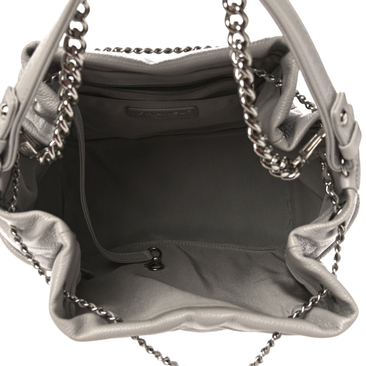 Caviar Flat Quilted CC Chain Bucket Drawstring Bag Light Grey