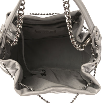 Chanel Caviar Flat Quilted CC Chain Bucket Drawstring Bag Light Grey 5 of 10