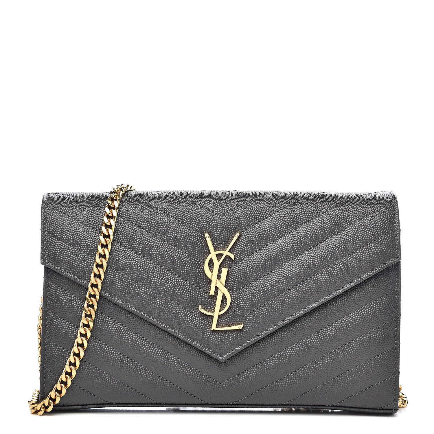 Saint Laurent Grain De Poudre Matelasse Chevron Monogram Chain Wallet Earth 1 of 9