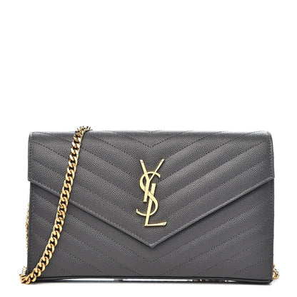 Saint Laurent Grain De Poudre Matelasse Chevron Monogram Chain Wallet Earth 1 of 9