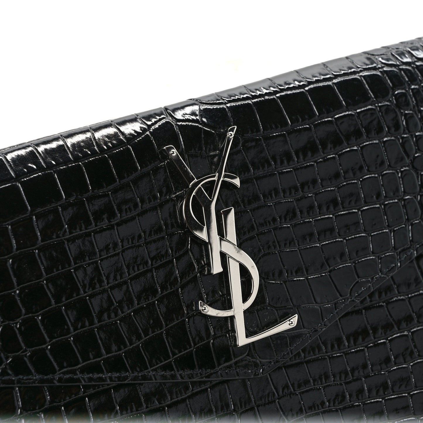 Calfskin Crocodile Embossed Uptown Monogram Pouch Black