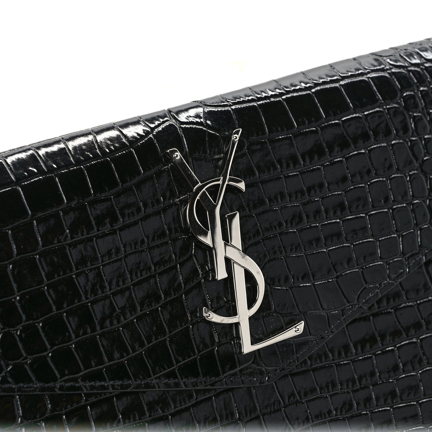 Saint Laurent Calfskin Crocodile Embossed Uptown Monogram Pouch Black 8 of 8