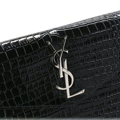 Saint Laurent Calfskin Crocodile Embossed Uptown Monogram Pouch Black 8 of 8