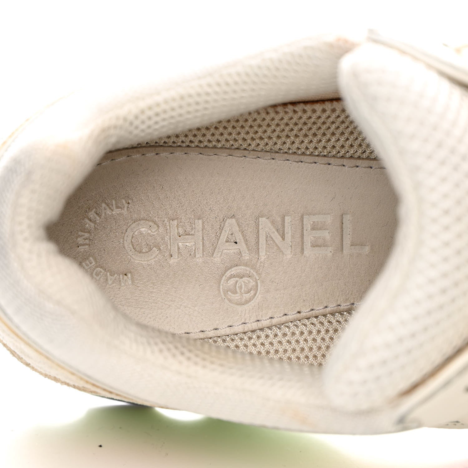 Chanel Suede Calfskin CC Sneakers 37 White Pink Green 7 of 15