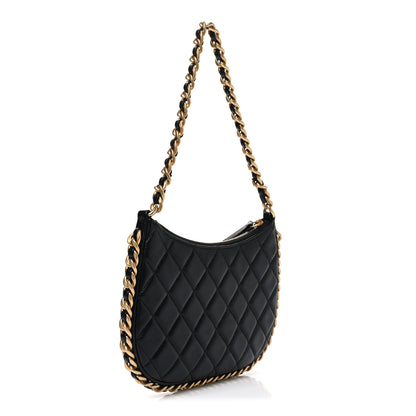 Chanel Shiny Crumpled Lambskin Quilted Trendy Chain Around Hobo Black 3 of 10