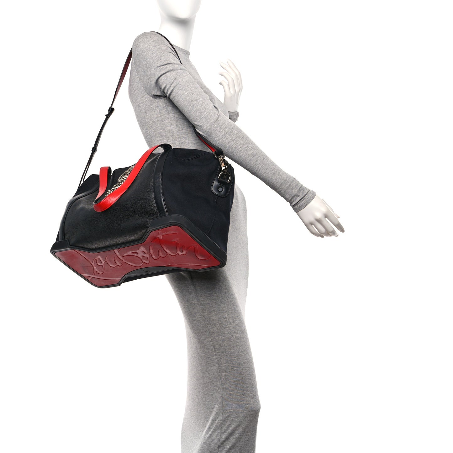 Canvas Calfskin Bagdamon Duffle Bag Black Red