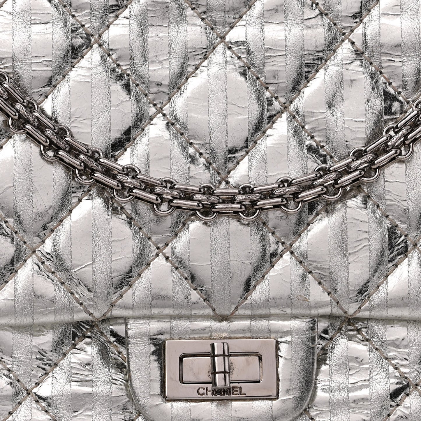Metallic Calfskin Striped 2.55 Reissue Flap Silver