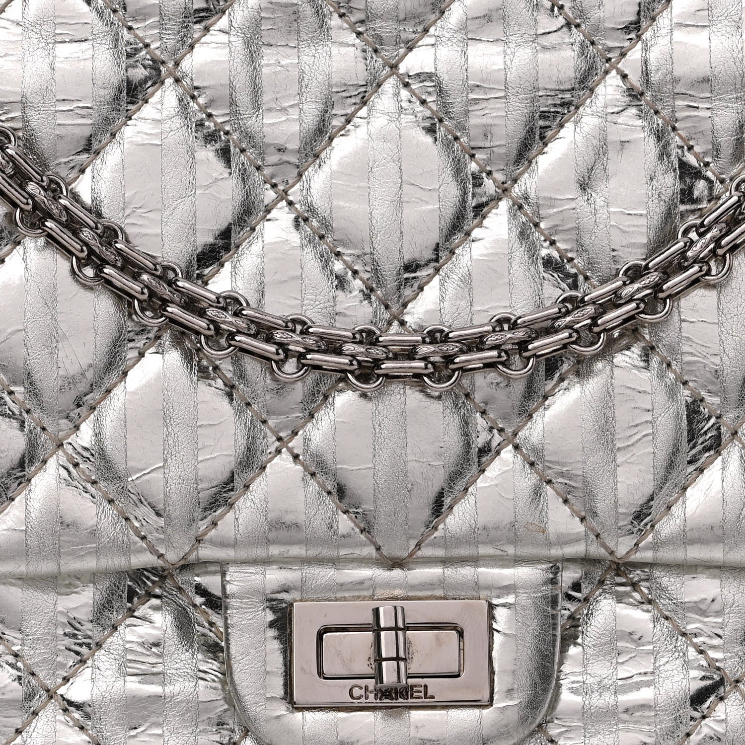 Chanel Metallic Calfskin Striped 2.55 Reissue Flap Silver 8 of 12