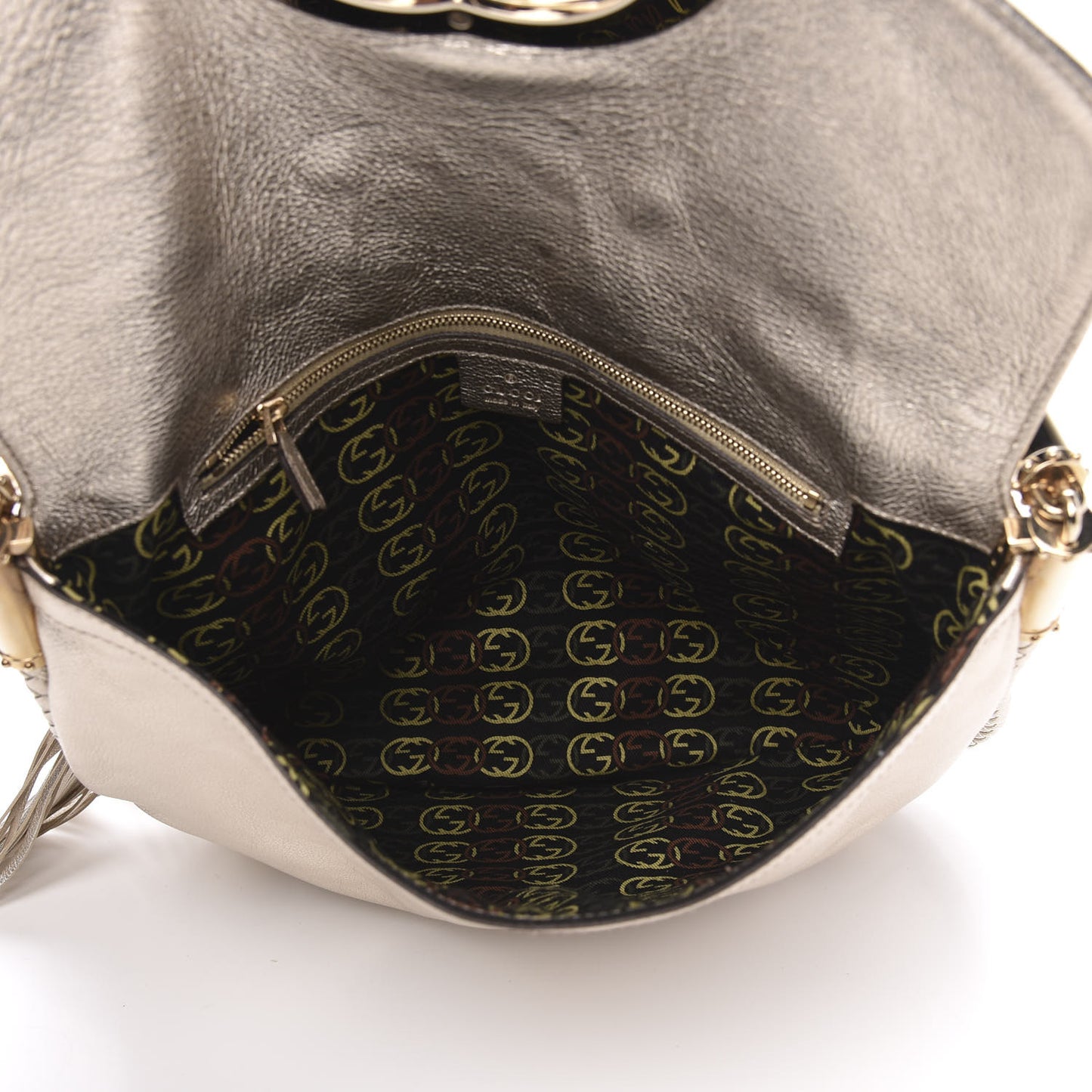 Metallic Calfskin Medium Britt Tassel Shoulder Bag Platinum