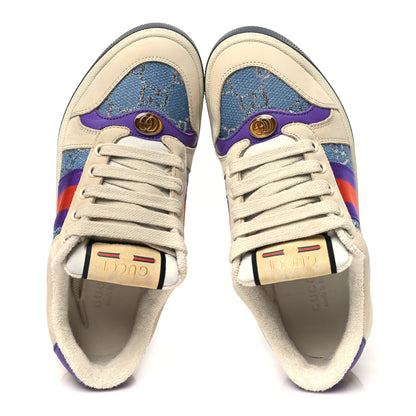 Gucci Calfskin Lame GG Monogram Web Womens Screener Sneakers 35.5 Blue Silver Dusty Milk Shine Purple 2 of 10