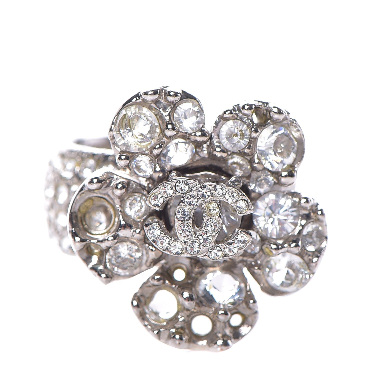 Chanel Swarovski Crystal Camellia CC Ring 7 1 of 5