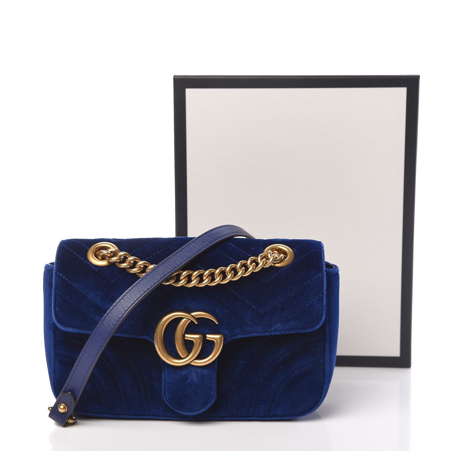 Gucci Velvet Matelasse Mini GG Marmont Shoulder Bag Cobalt Blue 12 of 12