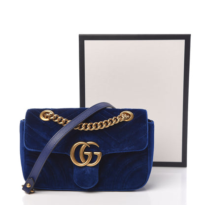 Gucci Velvet Matelasse Mini GG Marmont Shoulder Bag Cobalt Blue 12 of 12