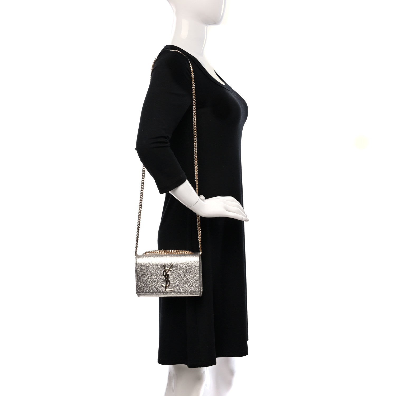 Saint Laurent Metallic Calfskin Small Classic Monogram Kate Satchel Platine 2 of 15