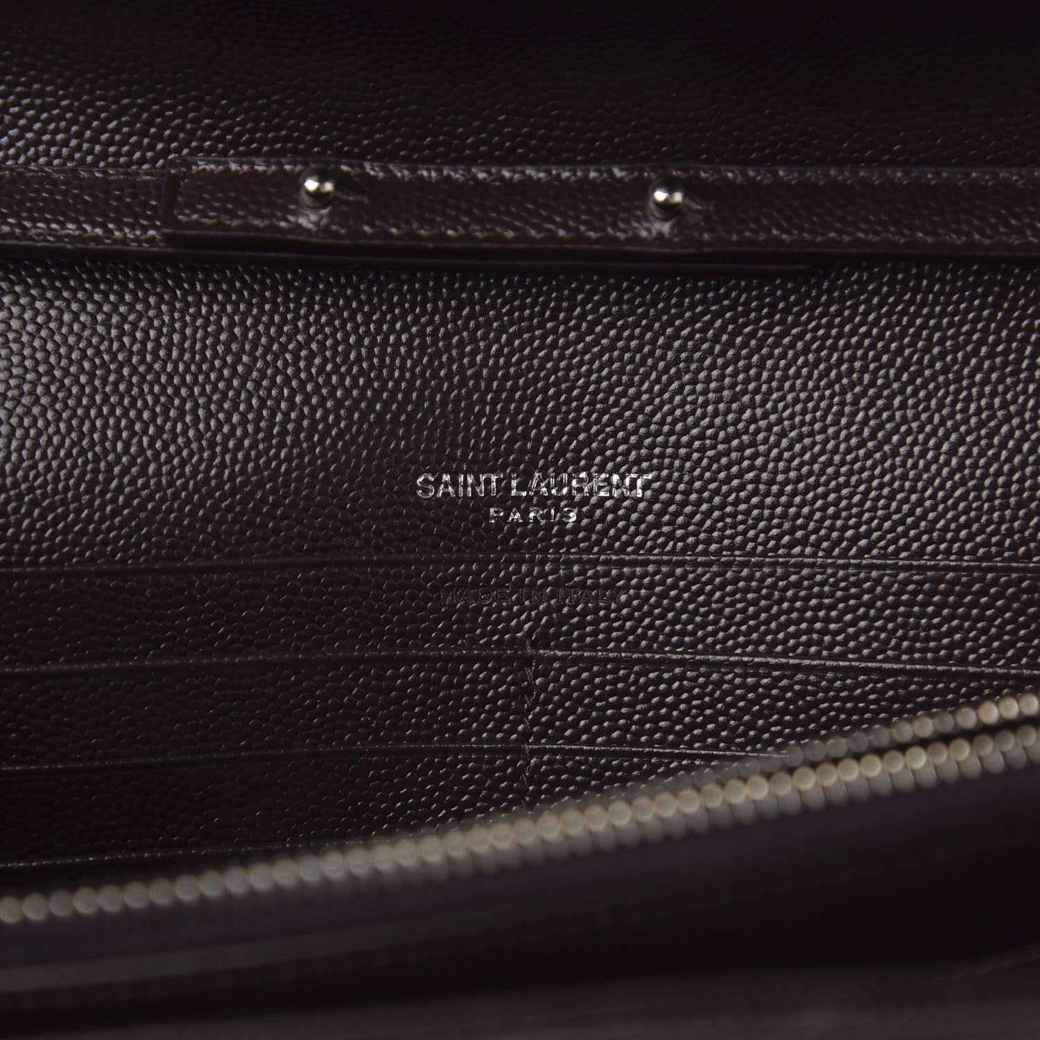 Saint Laurent Grain De Poudre Matelasse Chevron Monogram Chain Wallet Dark Brown 6 of 10