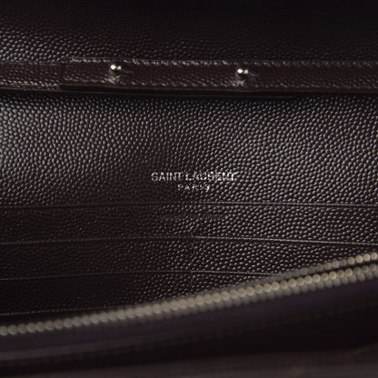 Saint Laurent Grain De Poudre Matelasse Chevron Monogram Chain Wallet Dark Brown 6 of 10