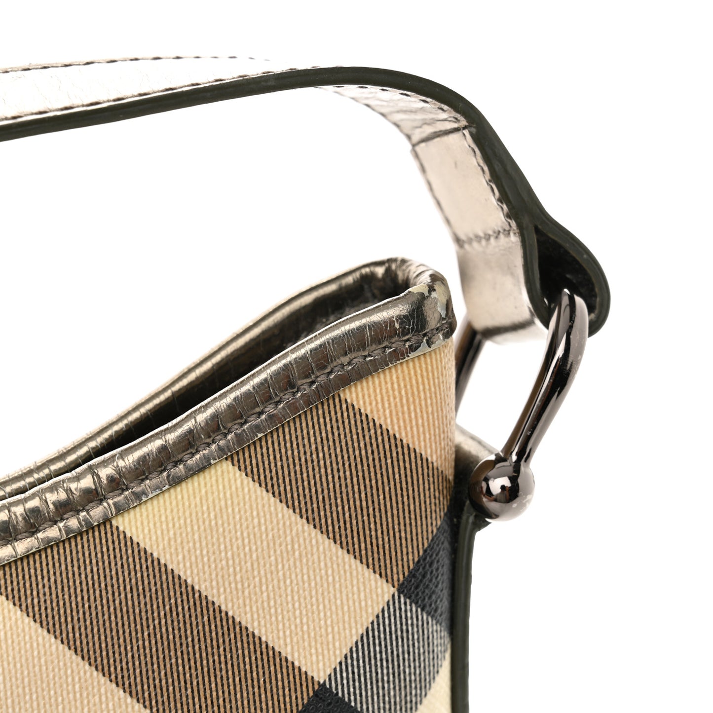Metallic Nova Check Patent Hobo Pewter