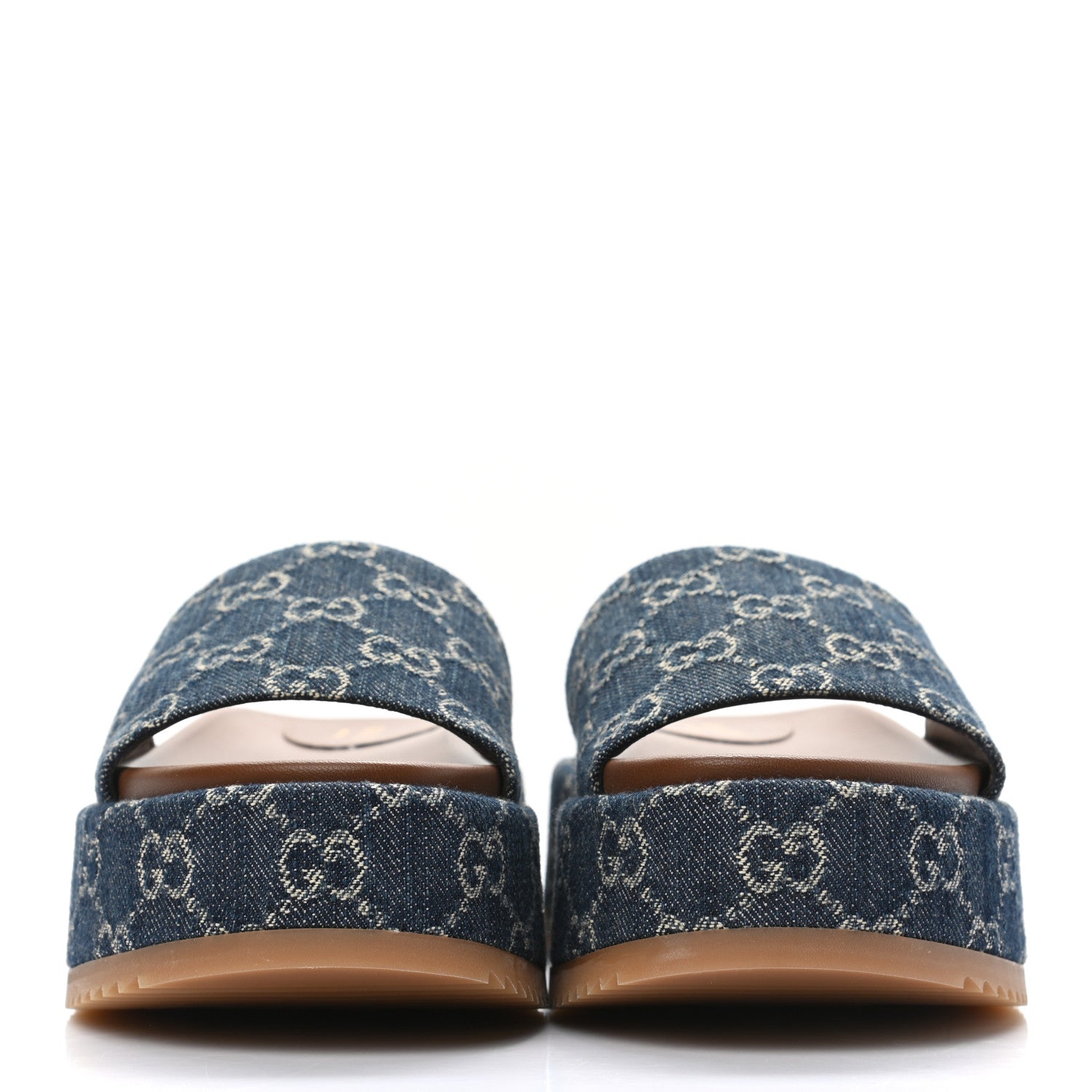 Gucci New Denim GG Monogram Angelina Platform 55mm Slide Sandals 36 Blue Tea 2 of 9