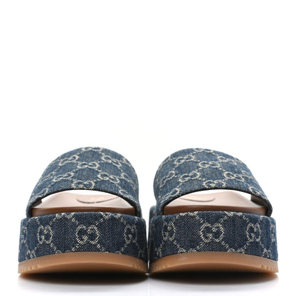 Gucci New Denim GG Monogram Angelina Platform 55mm Slide Sandals 36 Blue Tea 2 of 9