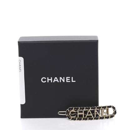 Chanel Metal Lambskin Vintage Allure Logo Hair Clip Black Gold 4 of 4
