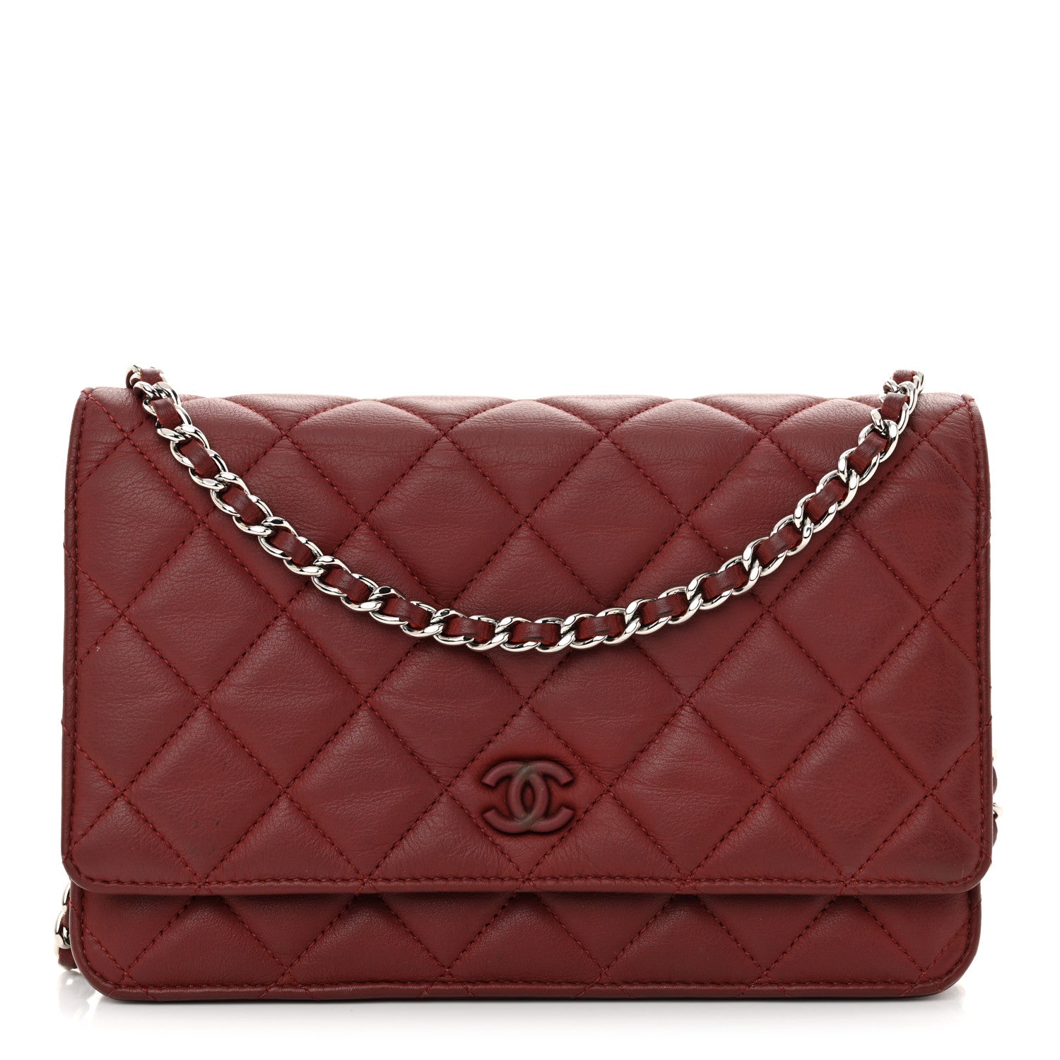 Chanel Aged Calfskin Quilted Wallet On Chain WOC Burgundy 1 of 15