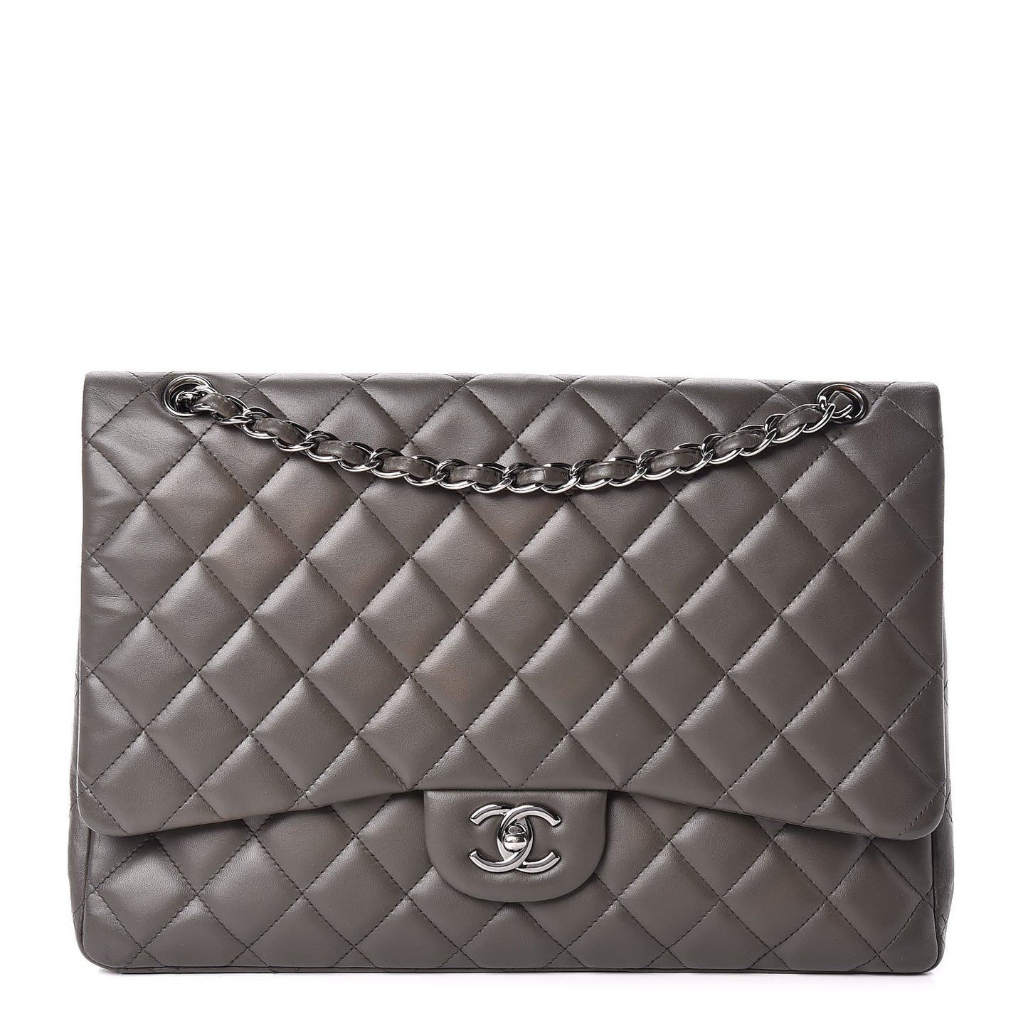 Lambskin Quilted Maxi Single Flap Dark Grey
