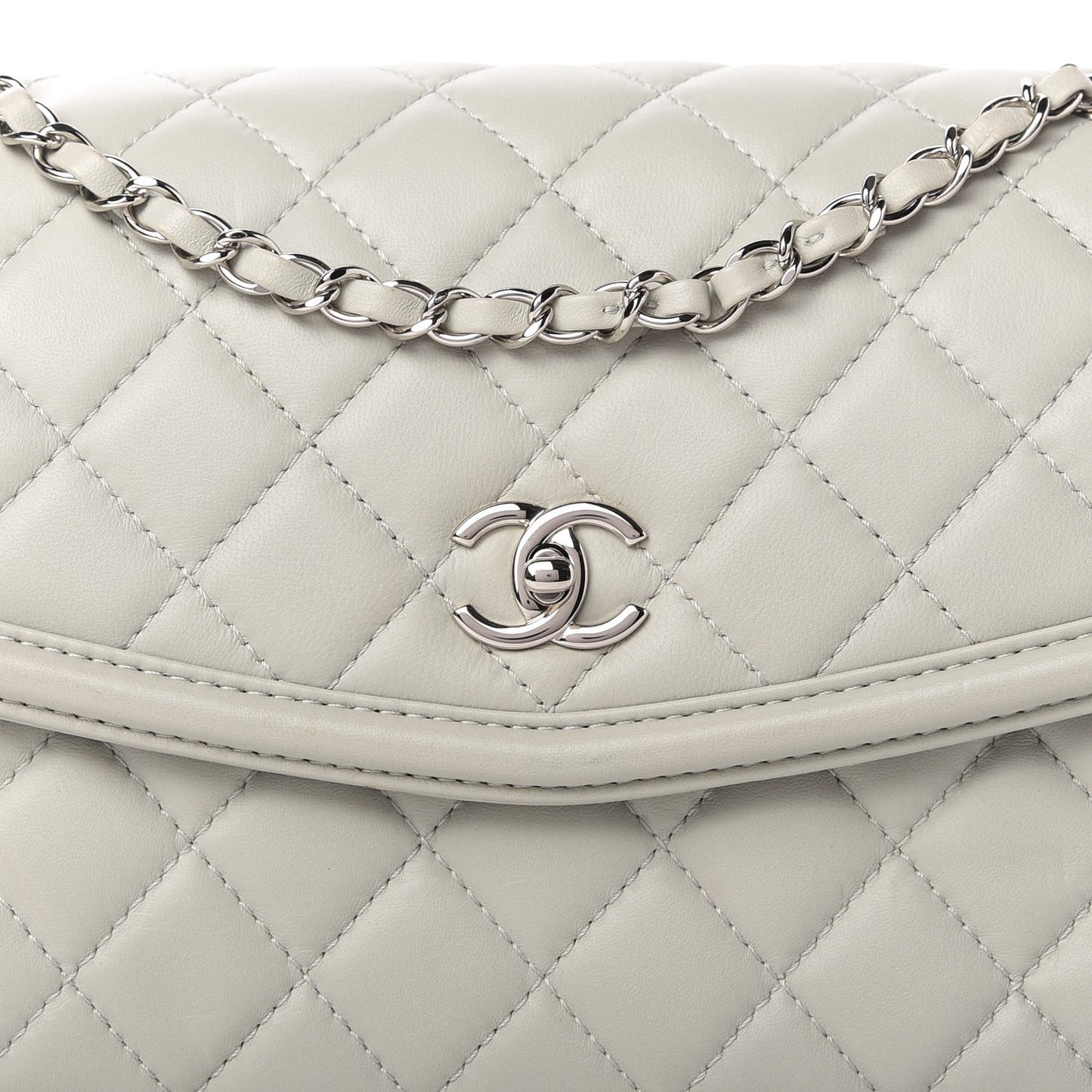 Lambskin Quilted Large Geometric Flap Grey