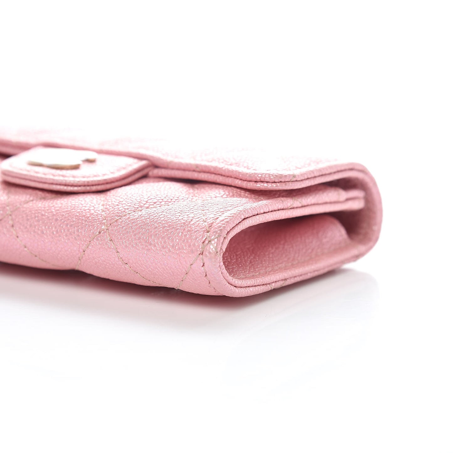 Iridescent Caviar Quilted Flap Card Holder Rose Pink