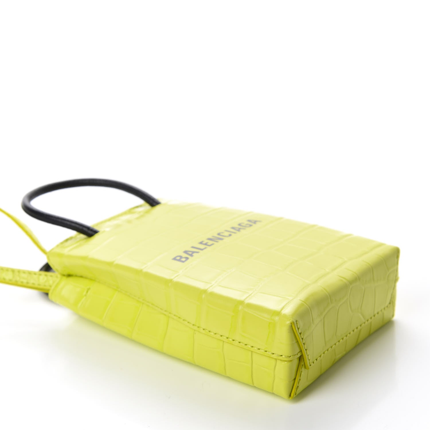 Balenciaga Calfskin Crocodile Embossed Logo Shopping Phone Holder Bag Lime 4 of 9
