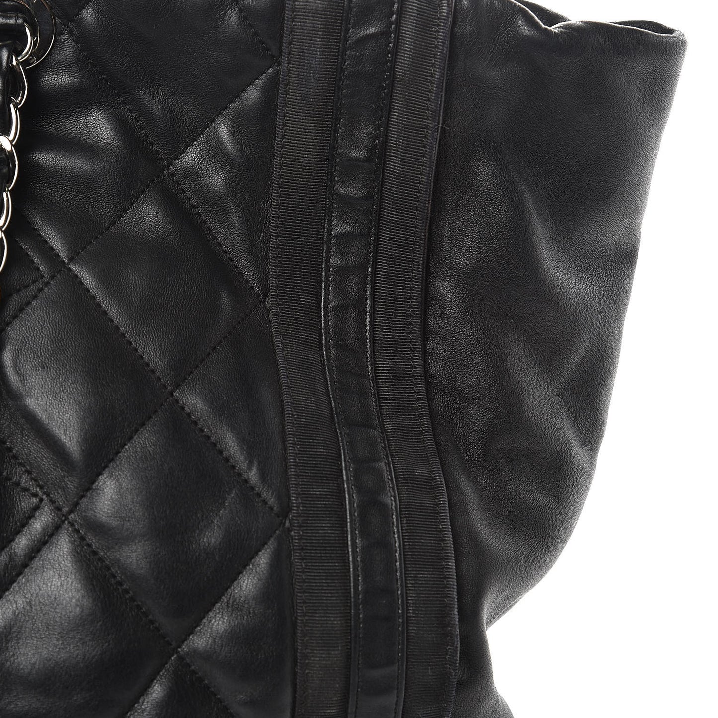 Lambskin Quilted Lido Shopping Tote Black
