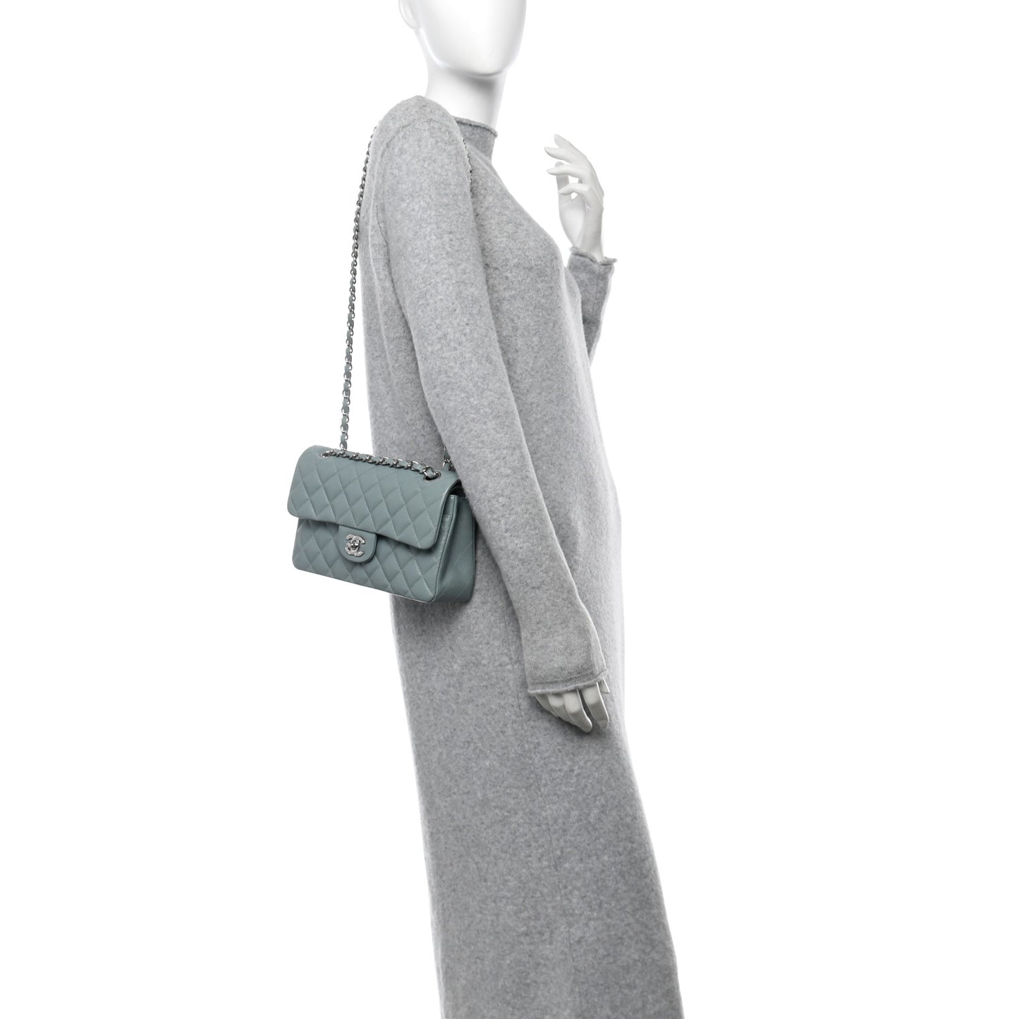 Caviar Quilted Small Double Flap Light Blue