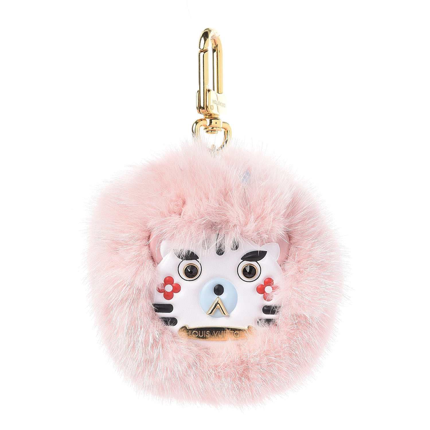 Louis Vuitton Calfskin Mink Fur Wild Cat Bag Charm Key Holder Pink 1 of 3
