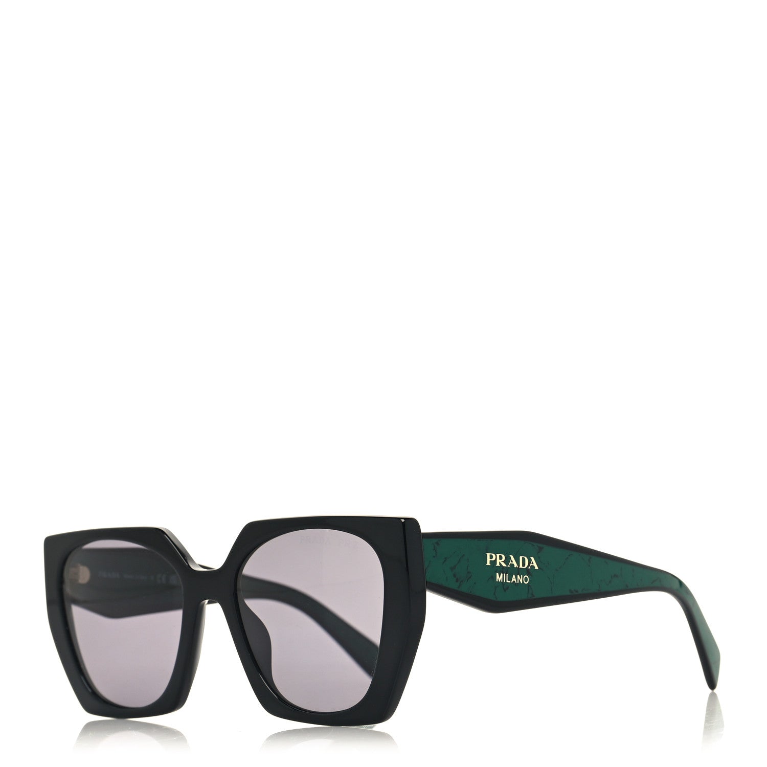 Prada Acetate Marble Effect Geometric Sunglasses SPR 15W Black Green 1 of 7