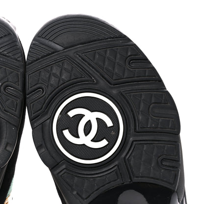 Chanel Suede Calfskin Fabric CC High Top Sneakers 40 Black Turquoise Gold 6 of 9