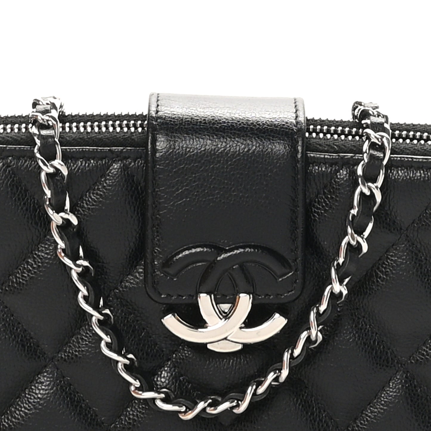 Grained Calfskin Quilted CC Box Clutch With Chain Black