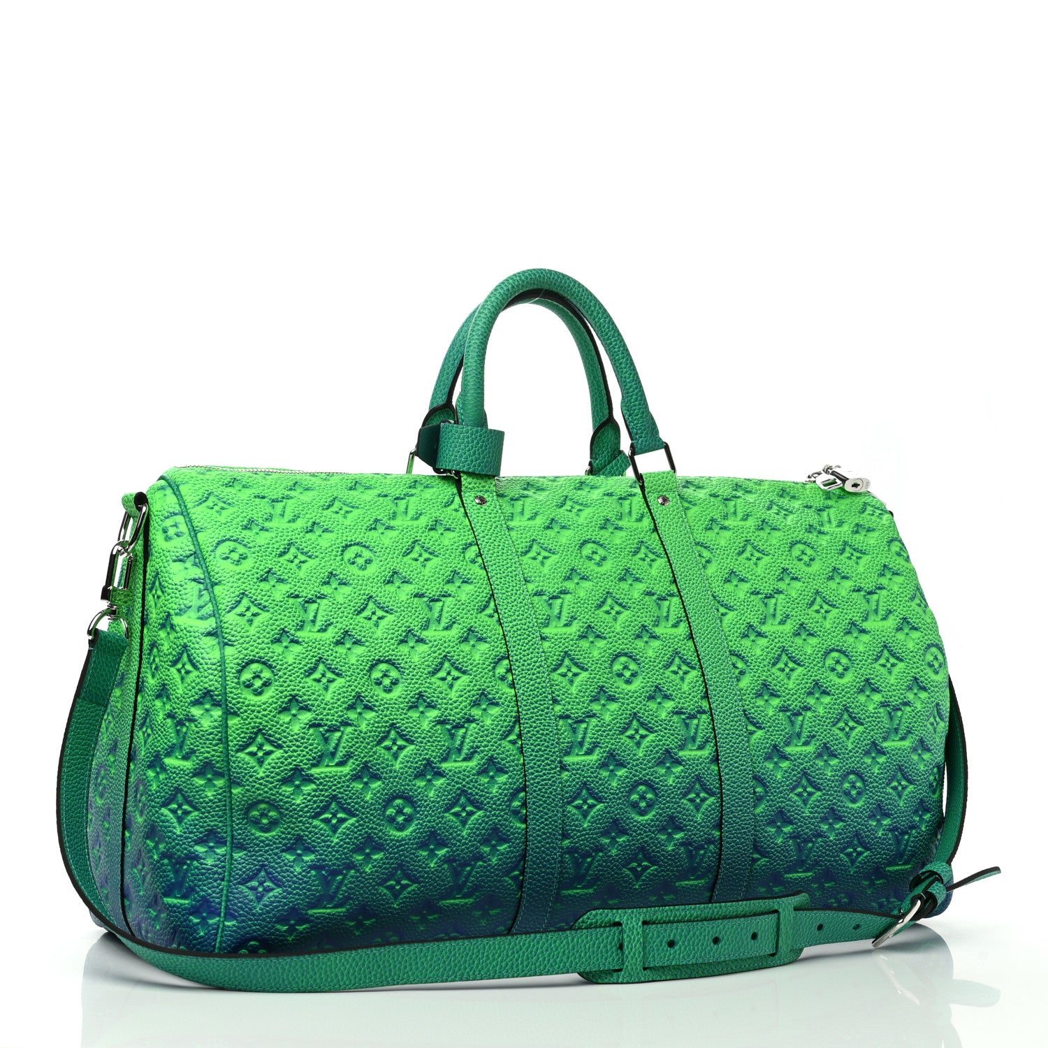 Louis Vuitton Taurillon Illusion Keepall Bandouliere 50 Bleu Vert 2 of 8