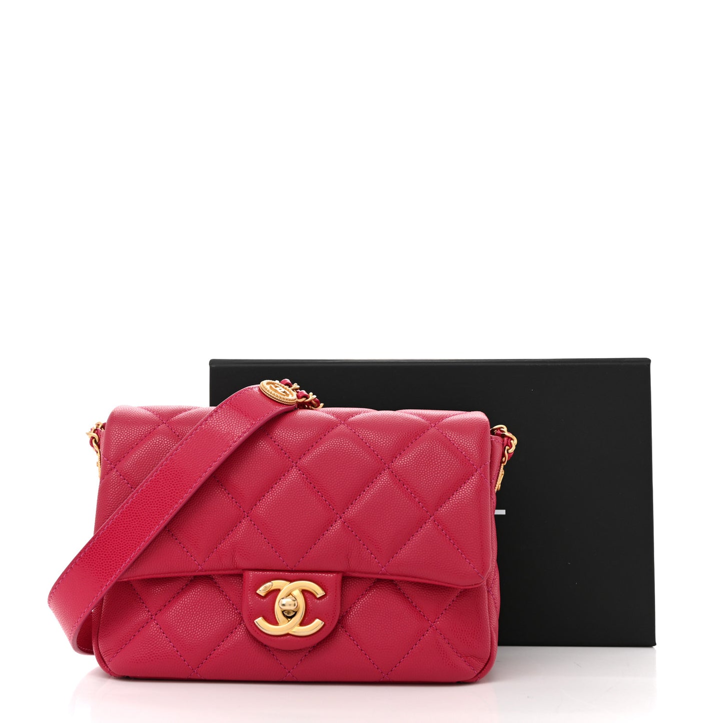 Caviar Quilted Small Twist Your Buttons Flap Fuchsia