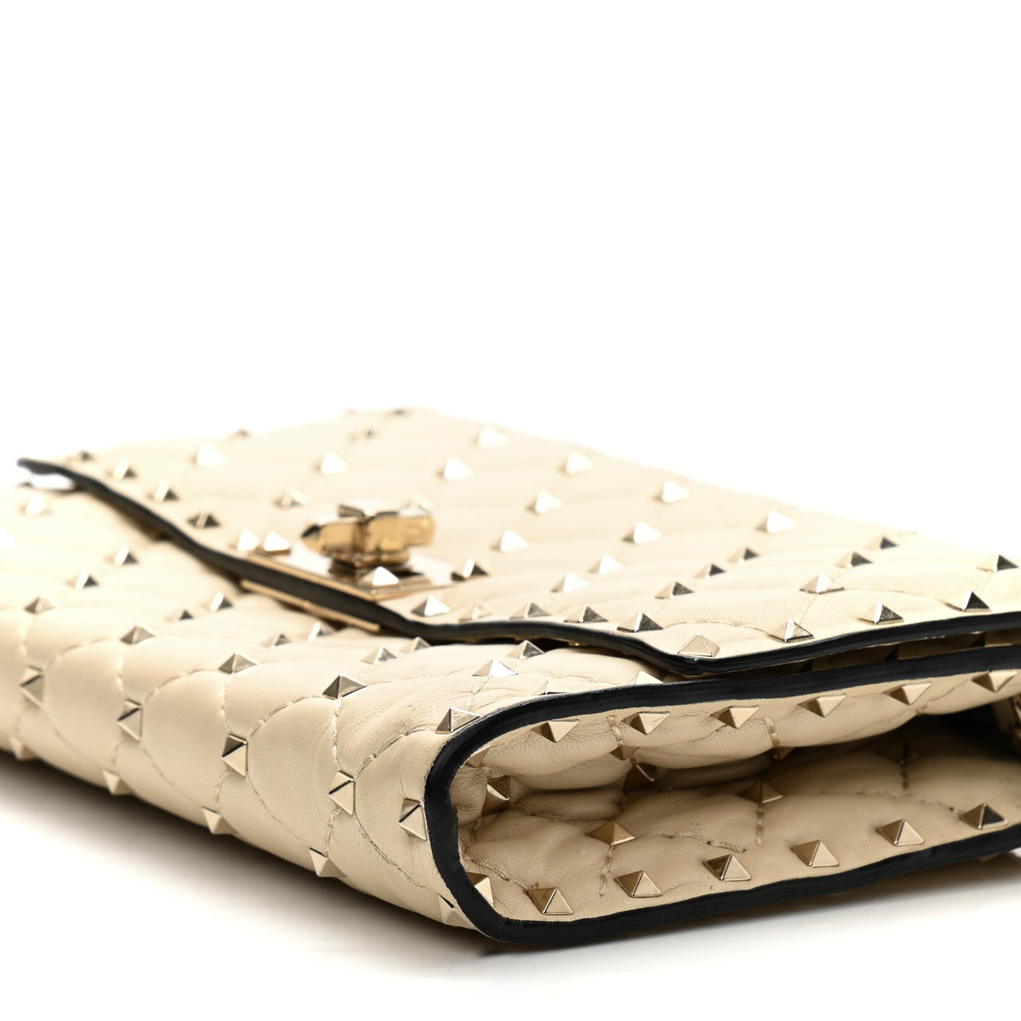 Nappa Rockstud Spike Wallet on Chain Light Ivory
