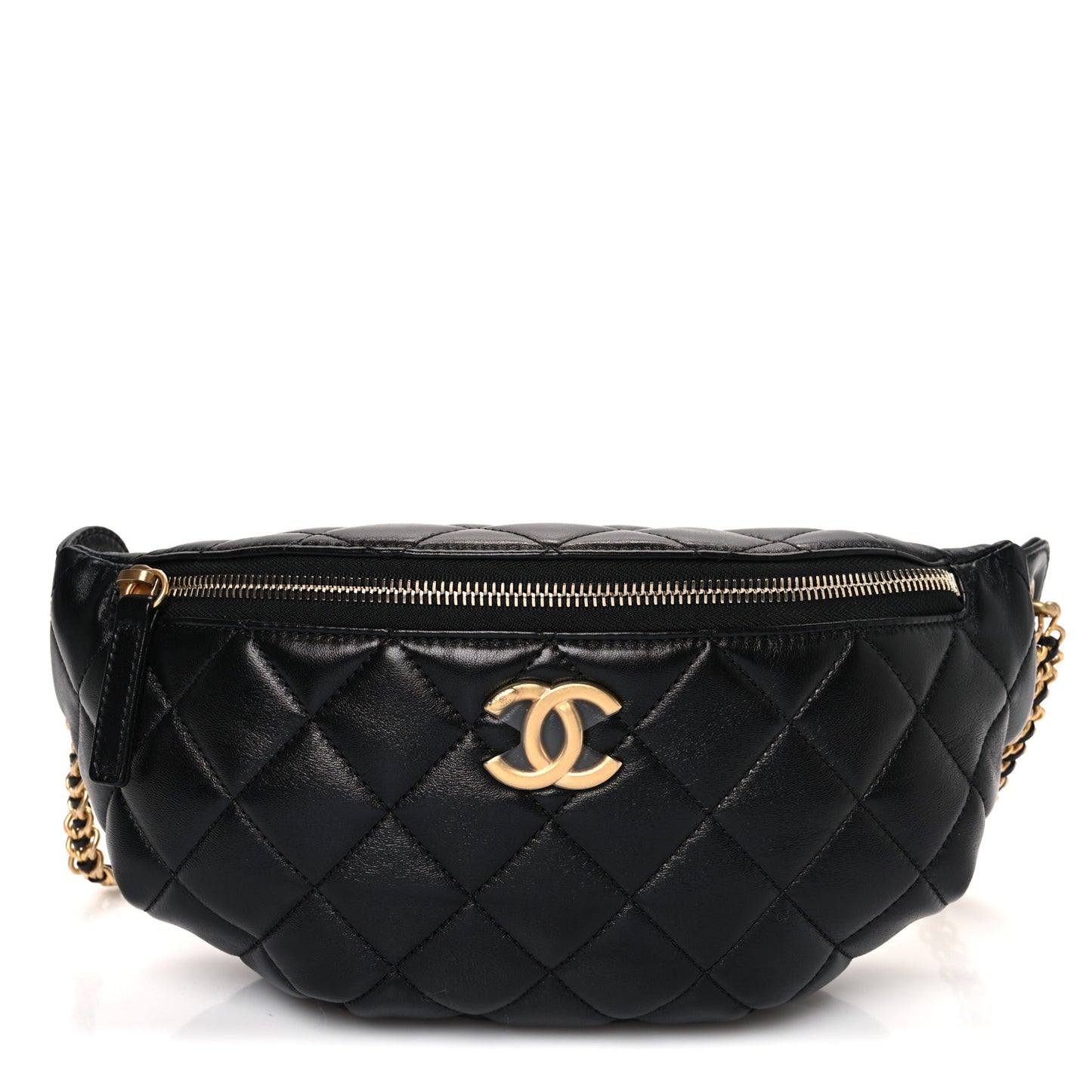 Shiny Lambskin Quilted Belt Bag Black