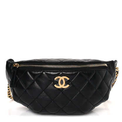 Chanel Shiny Lambskin Quilted Belt Bag Black 1 of 11