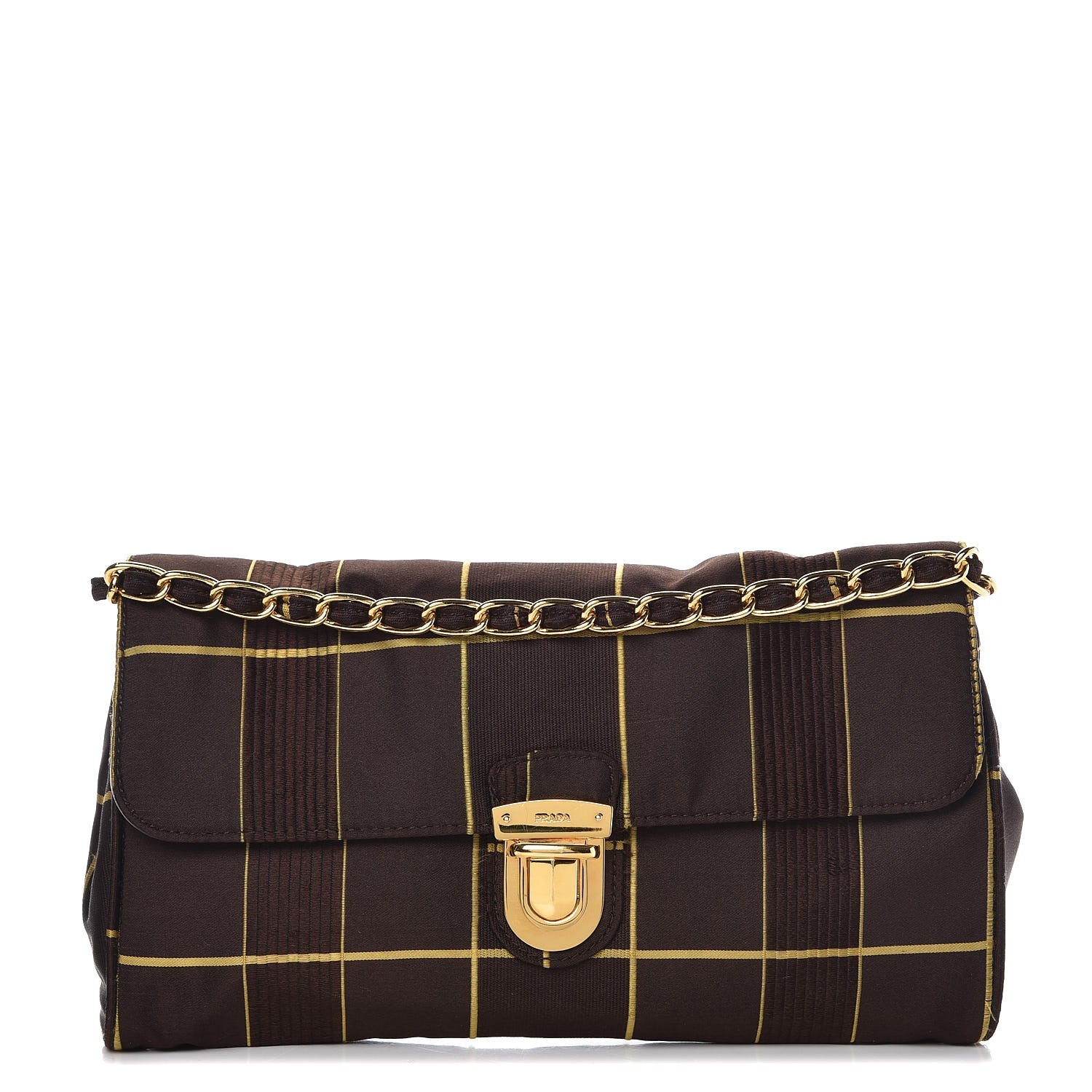 Prada Satin Windowpane Plaid Shoulder Bag Brown 1 of 10