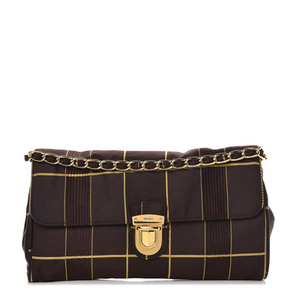 Prada Satin Windowpane Plaid Shoulder Bag Brown 1 of 10