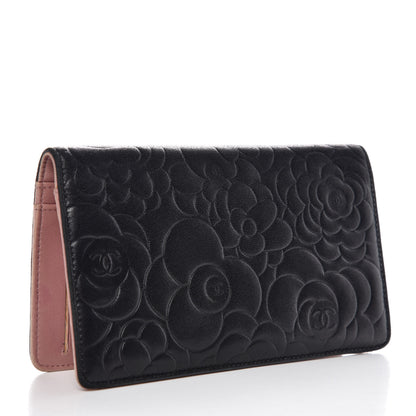 Chanel Lambskin Camellia Embossed Yen Wallet Black 3 of 11